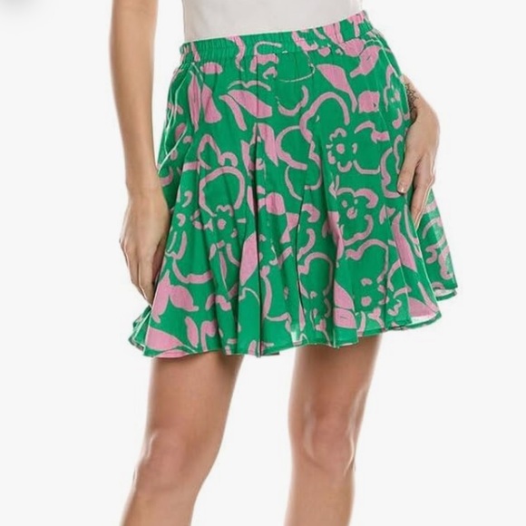 Velvet by Graham & Spencer Dresses & Skirts - Anthropologie / Velvet Green Pink Elsa Printed Cotton Skirt | Size XS